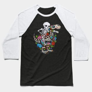 Skeleton Riding Dinosaur T rex dia de los muertos Baseball T-Shirt